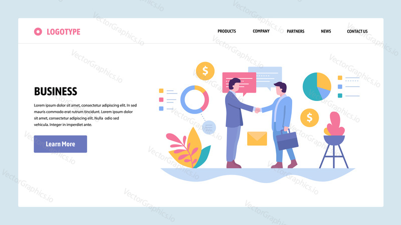 Vector web site gradient design template. Business deal, partnership contract and investment. Landing page concepts for website and mobile development. Modern flat illustration