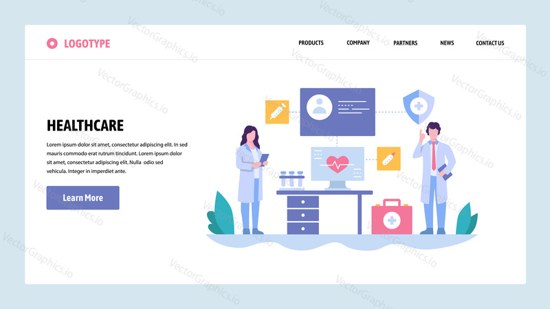 Vector web site gradient design template. Doctor and nurse in hospital, medical check up. Landing page concepts for website and mobile development. Modern flat illustration