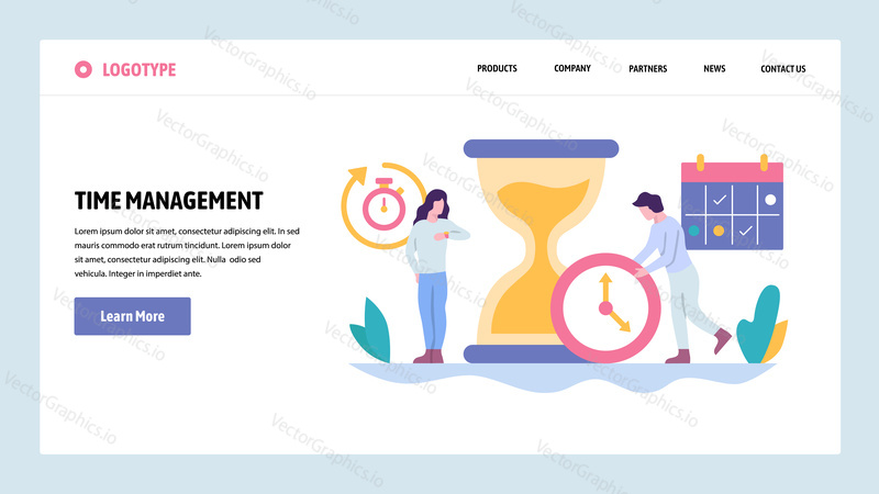Vector web site gradient design template. Time management concept. Business project deadline. Landing page concepts for website and mobile development. Modern flat illustration
