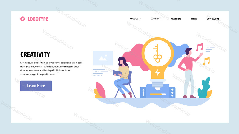 Vector web site gradient design template. Creative process and new ideas. Creativity concept. Landing page concepts for website and mobile development. Modern flat illustration