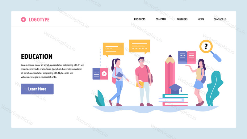 Vector web site gradient design template. School or college students chat. Landing page concepts for website and mobile development. Modern flat illustration