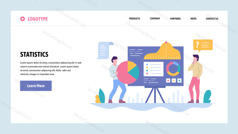 Vector web site gradient design template. Data analysis and statistics presentation. Charts and graphs. Landing page concepts for website and mobile development. Modern flat illustration