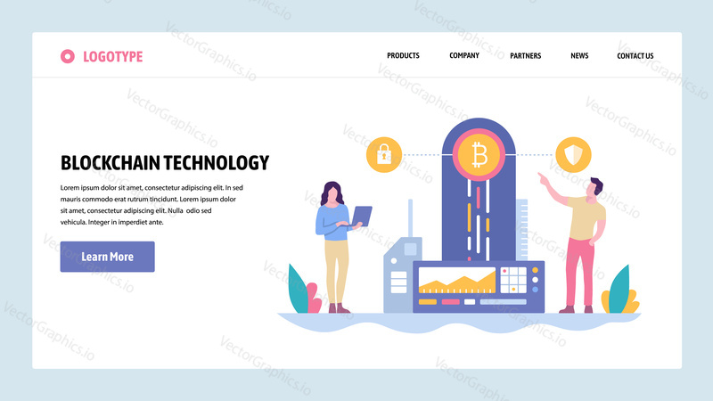 Vector web site gradient design template. Blockchain technology and cryptocurrency. Online digital money, bitcoin, ethereum. Landing page concepts for website and mobile development. Modern flat illustration