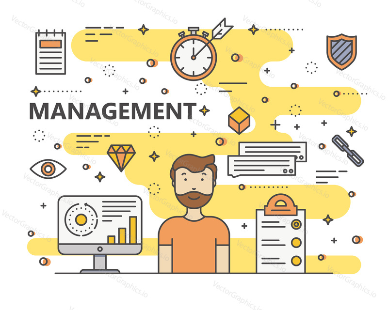 Management concept vector illustration. Modern thin line flat design elements, icons for web, marketing, presentation and printing.