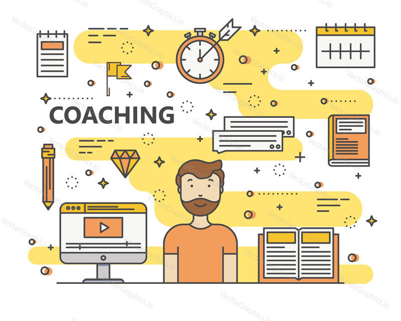 Coaching concept vector illustration. Modern thin line flat design elements, icons for web, marketing, presentation and printing.