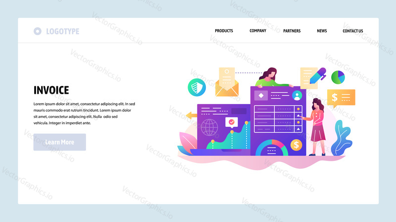 Vector web site design template. Business documents and finance management, invoice payment. Landing page concepts for website and mobile development. Modern flat illustration.