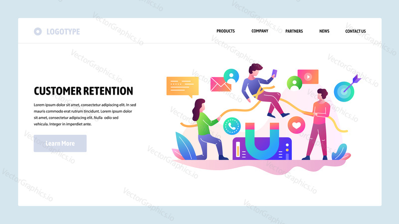 Vector web site design template. Customer retention and loyalty concept. Business marketing, client relationship. Landing page concepts for website and mobile development. Modern flat illustration.