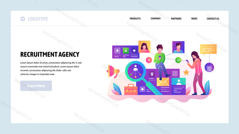 Vector web site design template. Human resources and job recruitment, employee career. Landing page concepts for website and mobile development. Modern flat illustration.