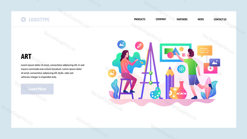 Vector web site design template. Art shcool, artist painting. Landing page concepts for website and mobile development. Modern flat illustration.