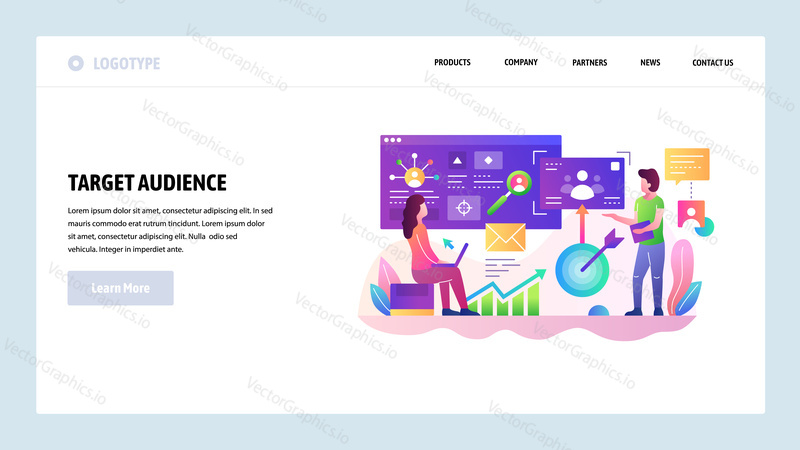 Vector web site design template. Target audience and marketing goals. Business development. Landing page concepts for website and mobile development. Modern flat illustration.