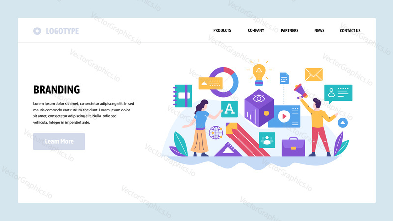 Vector web site design template. Branding, digital marketing and company identity. Brand business. Landing page concepts for website and mobile development. Modern flat illustration.