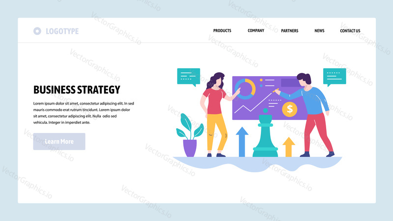 Vector web site design template. Business strategy and financial consulting. Marketing plan and business growth. Landing page concepts for website and mobile development. Modern flat illustration