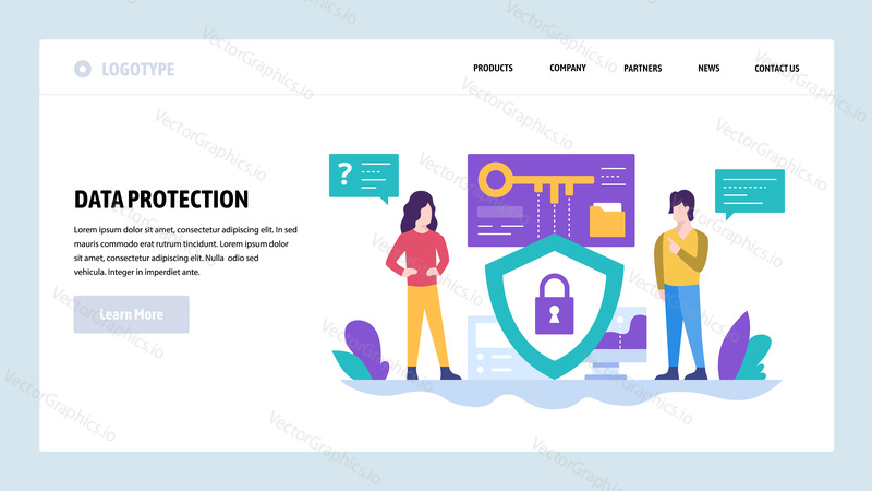 Vector web site design template. Data protection, privacy and secure access. Landing page concepts for website and mobile development. Modern flat illustration