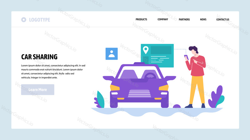 Vector web site design template. Car sharing. Get your car by smart phone app. Landing page concepts for website and mobile development. Modern flat illustration
