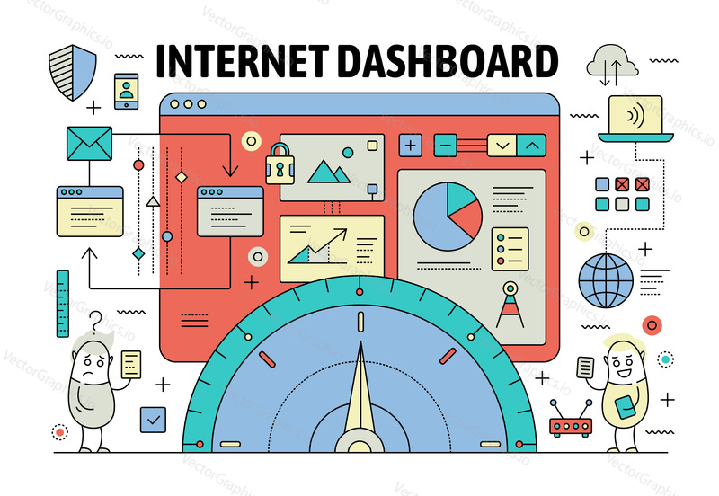 Internet dashboard poster banner template. Vector thin line art flat style design elements, symbols, icons for website banners and printed materials.