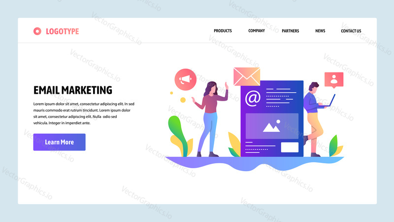 Vector web site design template. Digital and email marketing. Advertisement and spam. Landing page concepts for website and mobile development. Modern flat illustration