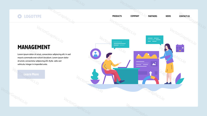 Vector web site design template. Business management, office meeting, financial report presentation. Landing page concepts for website and mobile development. Modern flat illustration