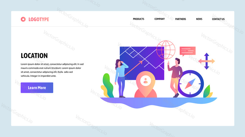Vector web site design template. Navigation, location and pin place. Landing page concepts for website and mobile development. Modern flat illustration