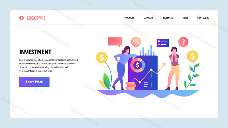 Vector web site design template. Money investment and profit growth. Landing page concepts for website and mobile development. Modern flat illustration