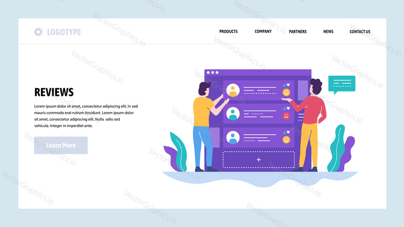 Vector web site design template. Online reviews and customer rating. Landing page concepts for website and mobile development. Modern flat illustration