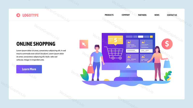 Vector web site design template. Online shopping, internet store. Landing page concepts for website and mobile development. Modern flat illustration