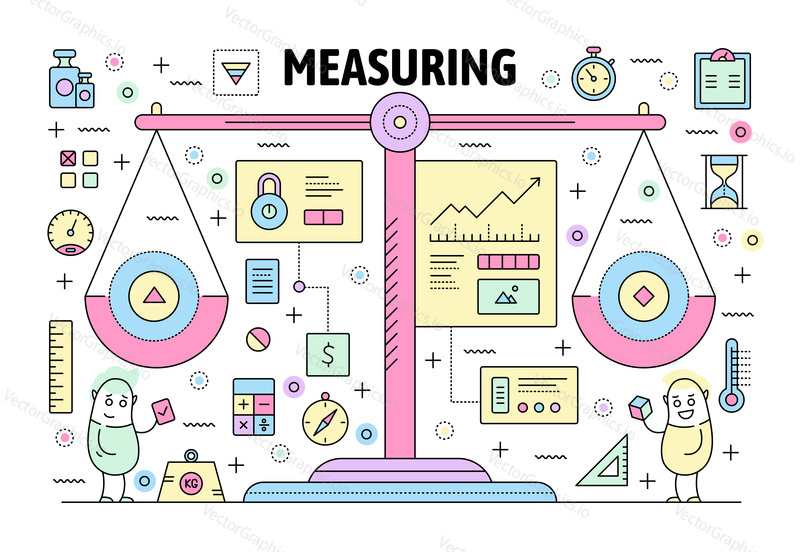 Measuring poster banner template. Vector thin line art flat style design elements, symbols, icons for website banners and printed materials.