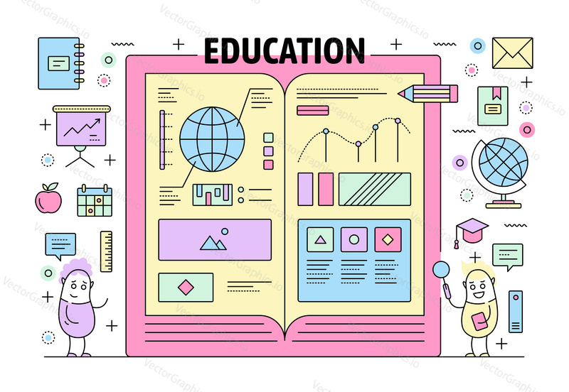 Education poster banner template. Vector thin line art flat style design elements, symbols, icons for website banners and printed materials.