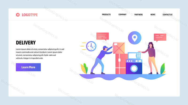 Vector web site design template. Delivery and shopping online. Courier deliver packages to door. Landing page concepts for website and mobile development. Modern flat illustration