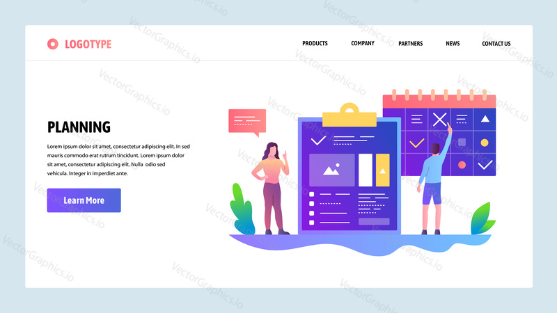 Vector web site design template. Task manager and time schedule management. Landing page concepts for website and mobile development. Modern flat illustration