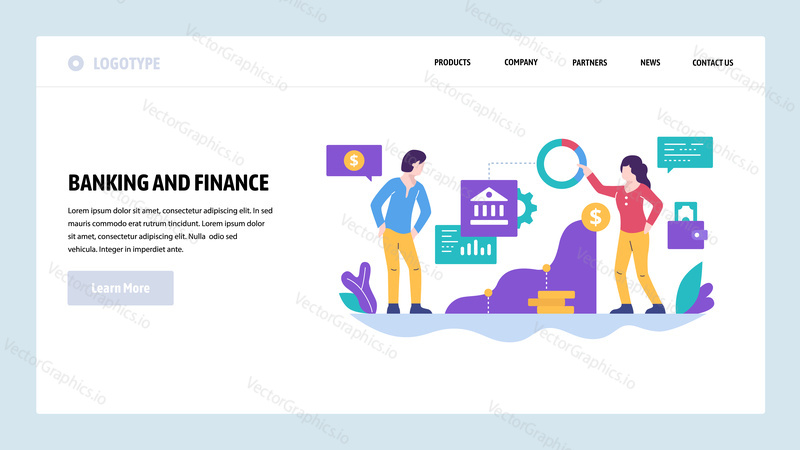 Vector web site design template. Finance and business strategy, bank investment, money. Landing page concepts for website and mobile development. Modern flat illustration