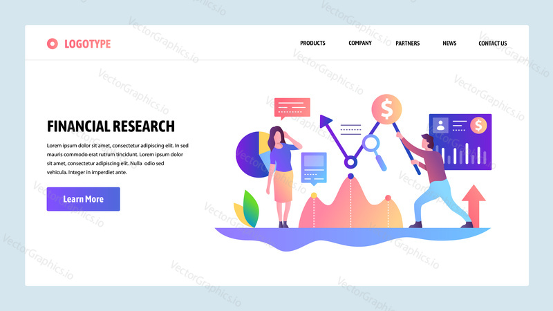 Vector web site design template. Financial research. money management and money investment. Landing page concepts for website and mobile development. Modern flat illustration