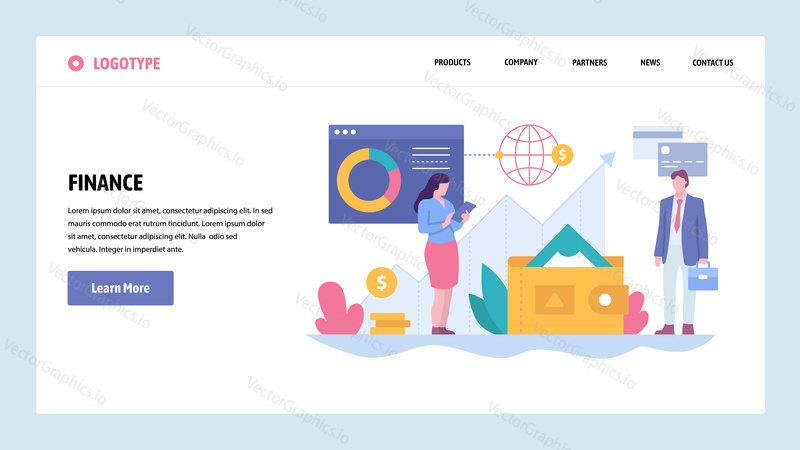 Vector web site gradient design template. Business and finance consulting. Money investment in stock market. Landing page concepts for website and mobile development. Modern flat illustration