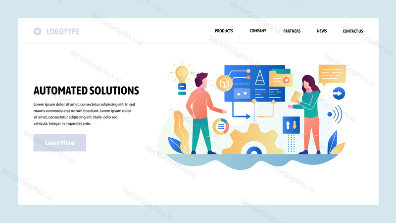 Vector web site design template. Business project development and automated solutions. Landing page concepts for website and mobile development. Modern flat illustration.