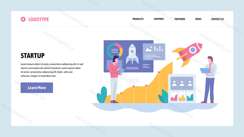 Vector web site gradient design template. Business technology sratrup. Rocket launch. Landing page concepts for website and mobile development. Modern flat illustration
