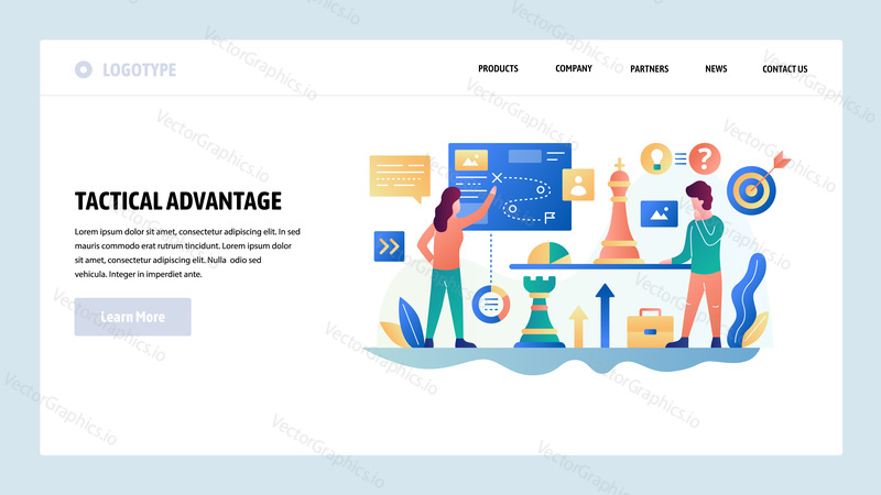 Vector web site design template. Business strategy and tactics, chess, business plan. Landing page concepts for website and mobile development. Modern flat illustration.