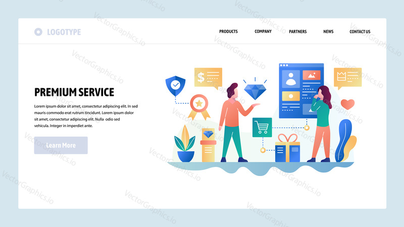 Vector web site design template. Premium quality customer service. Online shop support. Landing page concepts for website and mobile development. Modern flat illustration.