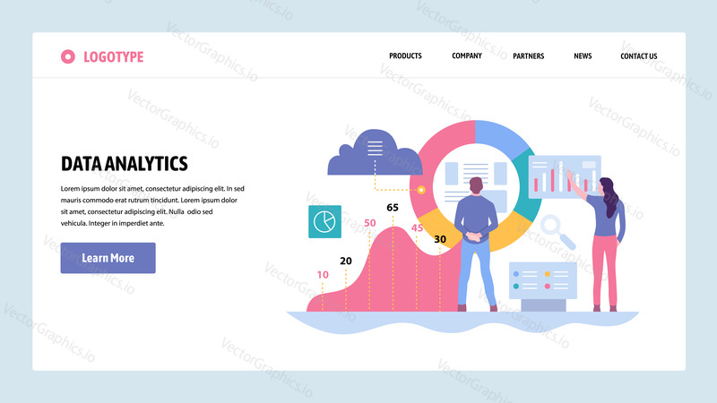 Vector web site gradient design template. Data analytics, dashboard and business finance report. Landing page concepts for website and mobile development. Modern flat illustration