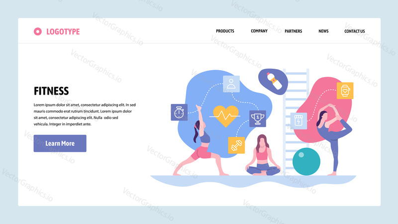 Vector web site gradient design template. Sport fitness exercise and yoga class. Landing page concepts for website and mobile development. Modern flat illustration