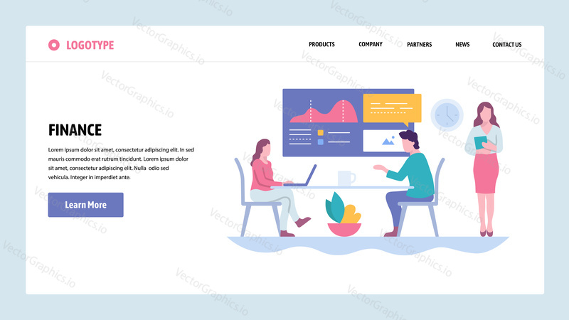 Vector web site gradient design template. Financial report and presentation. Business meeting. Landing page concepts for website and mobile development. Modern flat illustration