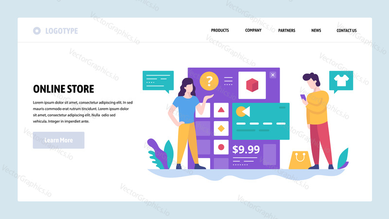 Vector web site design template. Online store and internet shopping. Secure internet payment by credit card. Landing page concepts for website and mobile development. Modern flat illustration