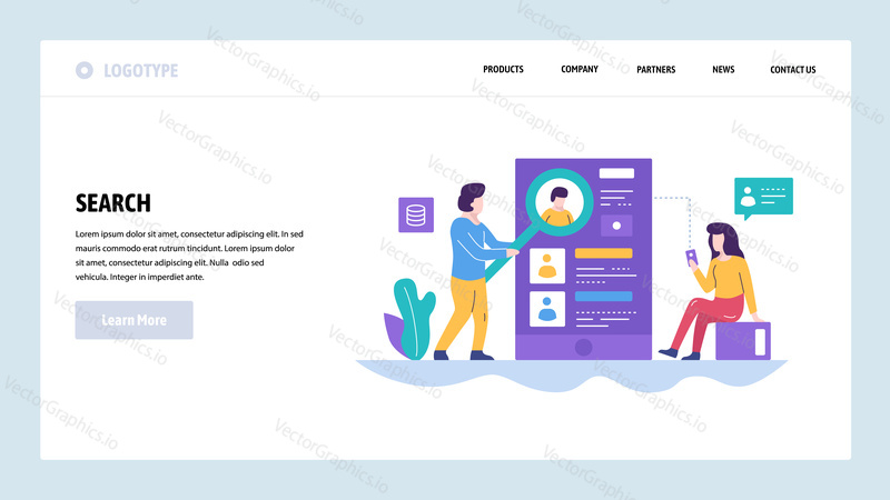 Vector web site design template. People search on internet. Online profiles and job recruitment. Landing page concepts for website and mobile development. Modern flat illustration