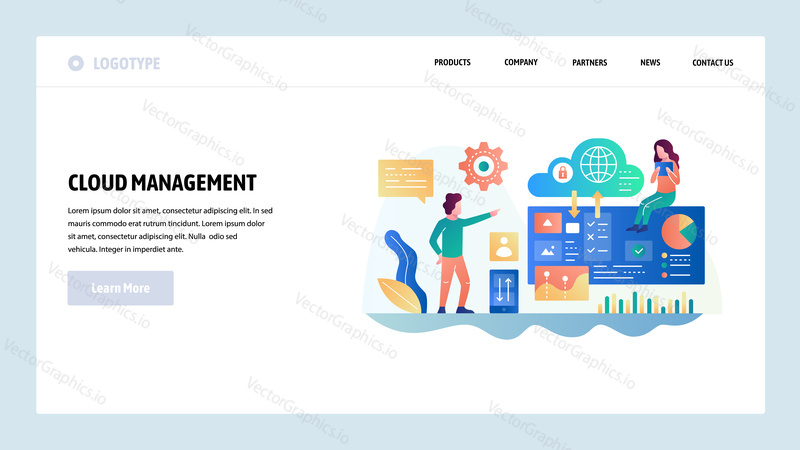 Vector web site design template. Cloud computing and secure storage. Cloud management. Landing page concepts for website and mobile development. Modern flat illustration
