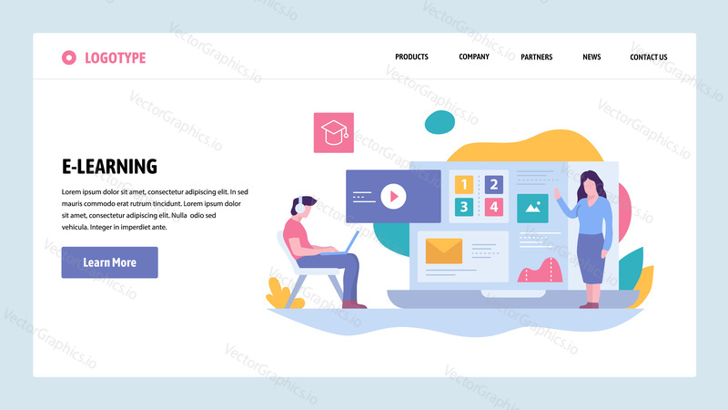 Vector web site gradient design template. Online education and courses. Landing page concepts for website and mobile development. Modern flat illustration