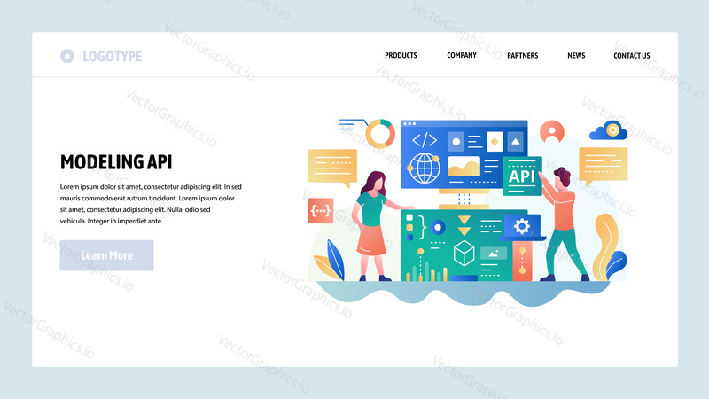 Vector web site design template. API technology and software development. Landing page concepts for website and mobile development. Modern flat illustration.