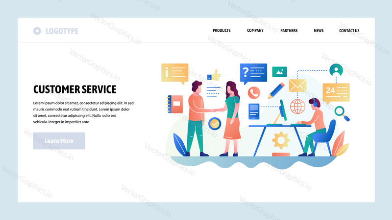 Vector web site design template. Customer service and online support chat, helpdesk, sales. Landing page concepts for website and mobile development. Modern flat illustration.