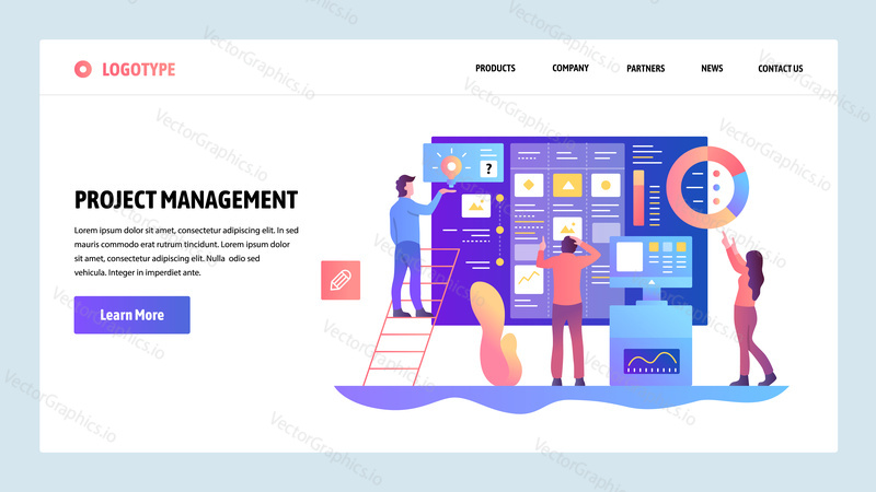 Vector web site design template. Agile project management and business teamwork. Landing page concepts for website and mobile development. Modern flat illustration