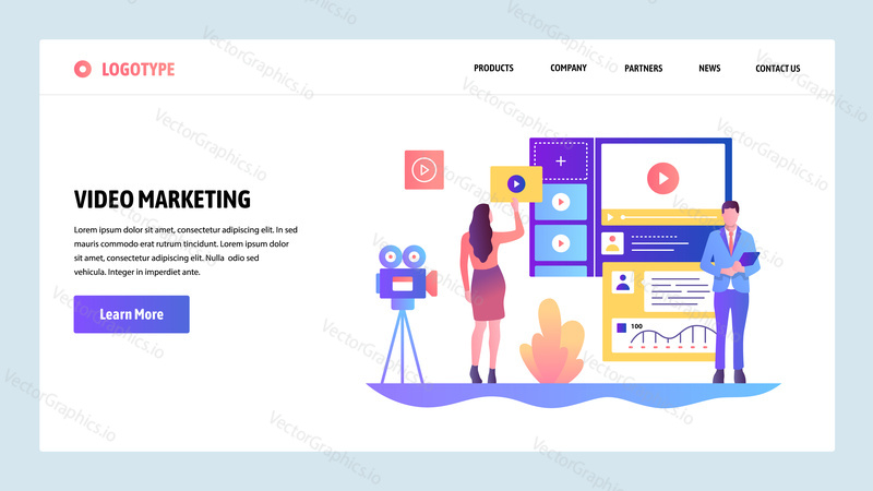 Vector web site design template. Video marketing and advertisement. Landing page concepts for website and mobile development. Modern flat illustration