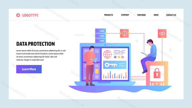 Vector web site gradient design template. Data protection, cyber security and secure login. Landing page concepts for website and mobile development. Modern flat illustration