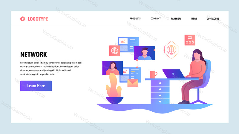 Vector web site design template. Social media network, messaging and online networking. Landing page concepts for website and mobile development. Modern flat illustration