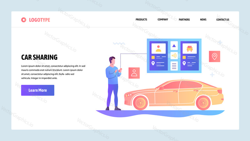 Vector web site gradient design template. Car sharing and taxi app. Landing page concepts for website and mobile development. Modern flat illustration
